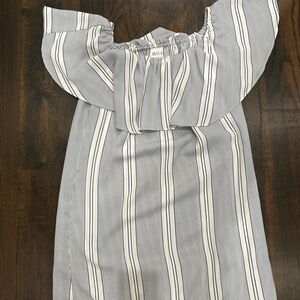 Miss Women’s Off The Shoulder White Navy Striped Dress Size